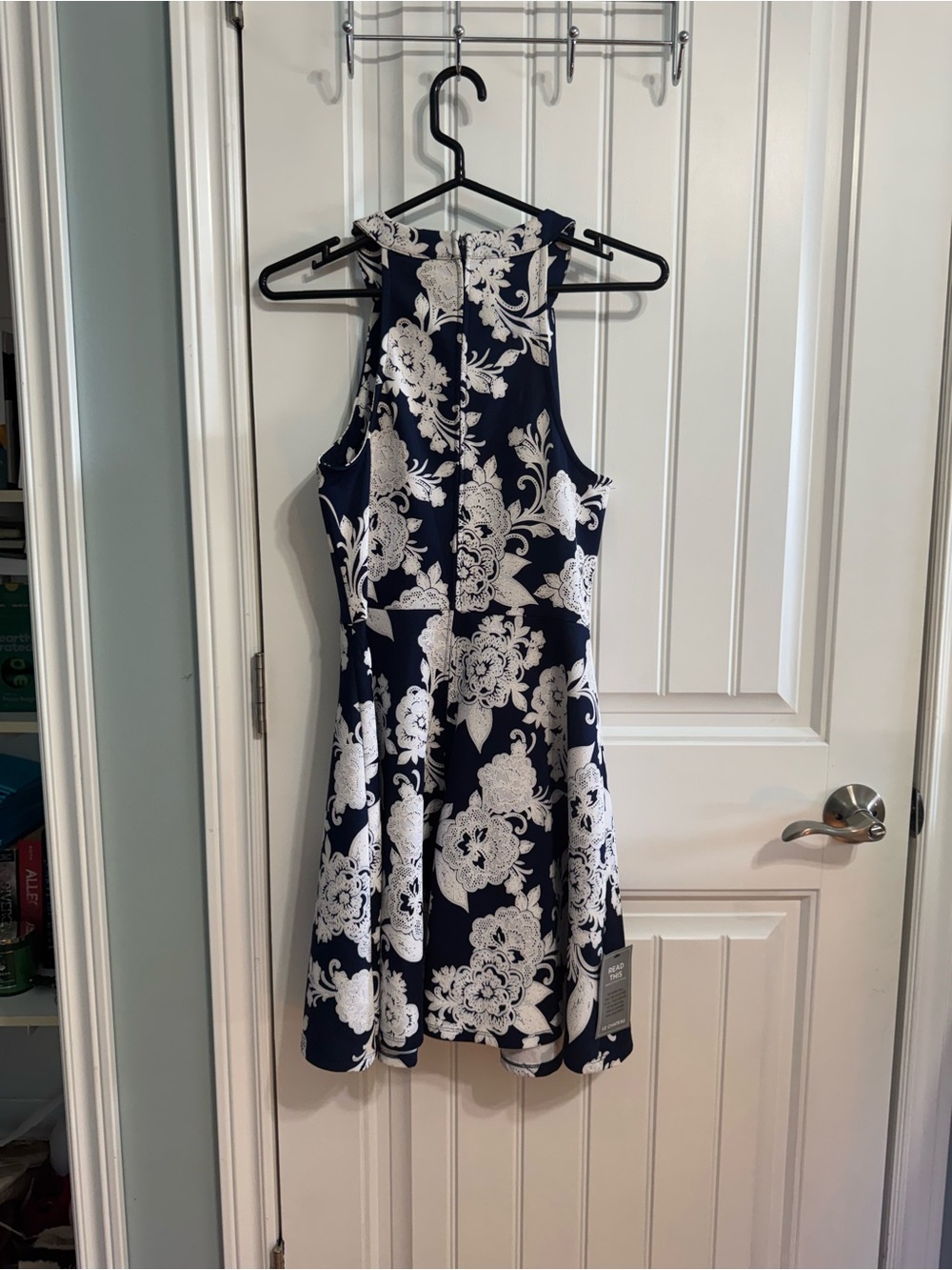Le Château Navy White Floral Fit & Flare Halter Dress Medium - Picture 11 of 11